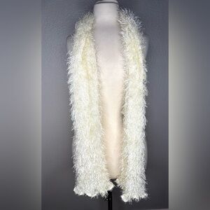 High Fashion White Fuzzy Eyelash Knit Scarf | Soft Winter Wrap Y2K Cozy Glam